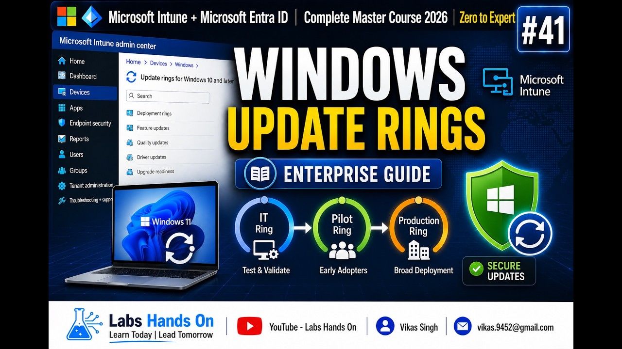 Конфигурация колец развертывания Microsoft Intune с отображением дней отсрочки и политик обновлений качества