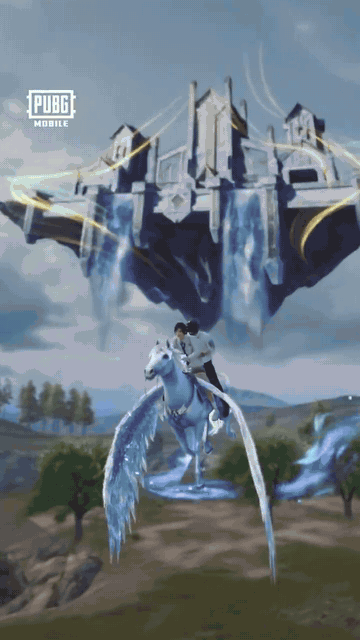 Animated clip of the Aurora Pegasus themed vehicle flying over Erangel in the PUBG Mobile 4.7 beta