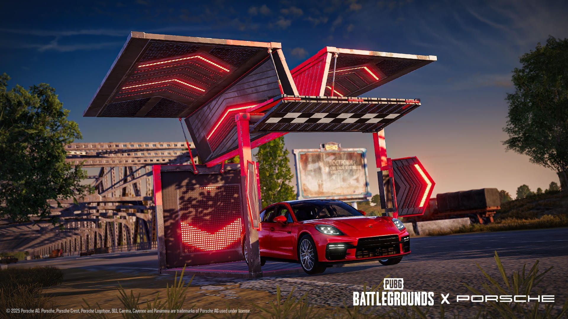 Special Porsche vehicle container on PUBG Mobile starting island showing access method for premium vehicles