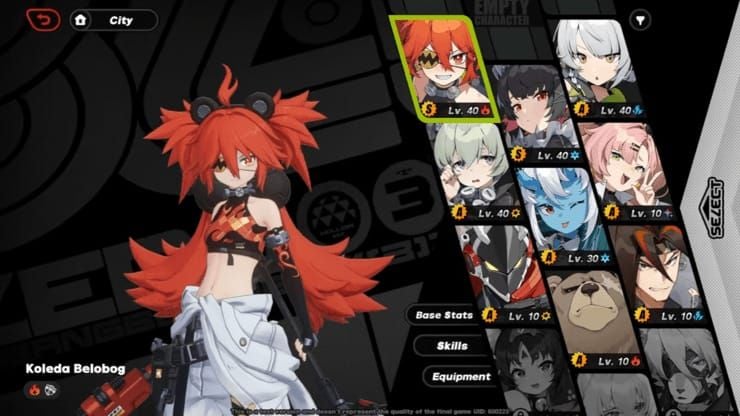 Zenless Zone Zero Sunna Aria stunner team composition UI