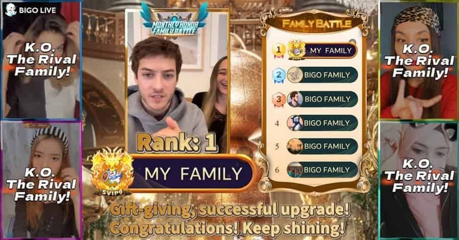 Интерфейс таблицы лидеров Bigo Live Awards Gala Family с вкладками и рейтингами