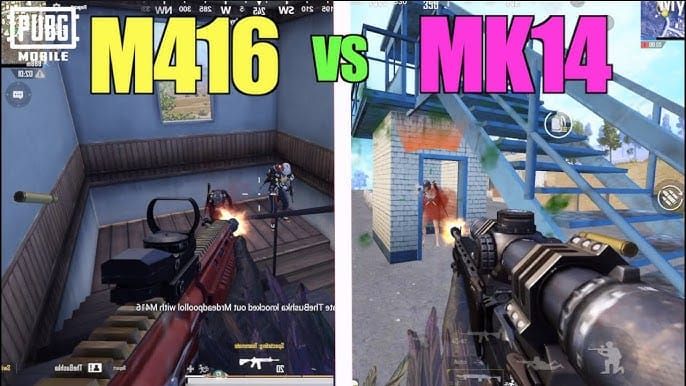 PUBG Mobile final comparison between M416 and Mk14 EBR showing both weapons and their key characteristics