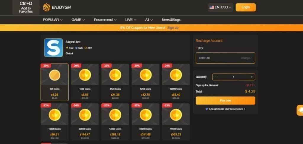 Интерфейс промо-стекинга монет SuperLive с акциями Coins Carnival и Gold Rush