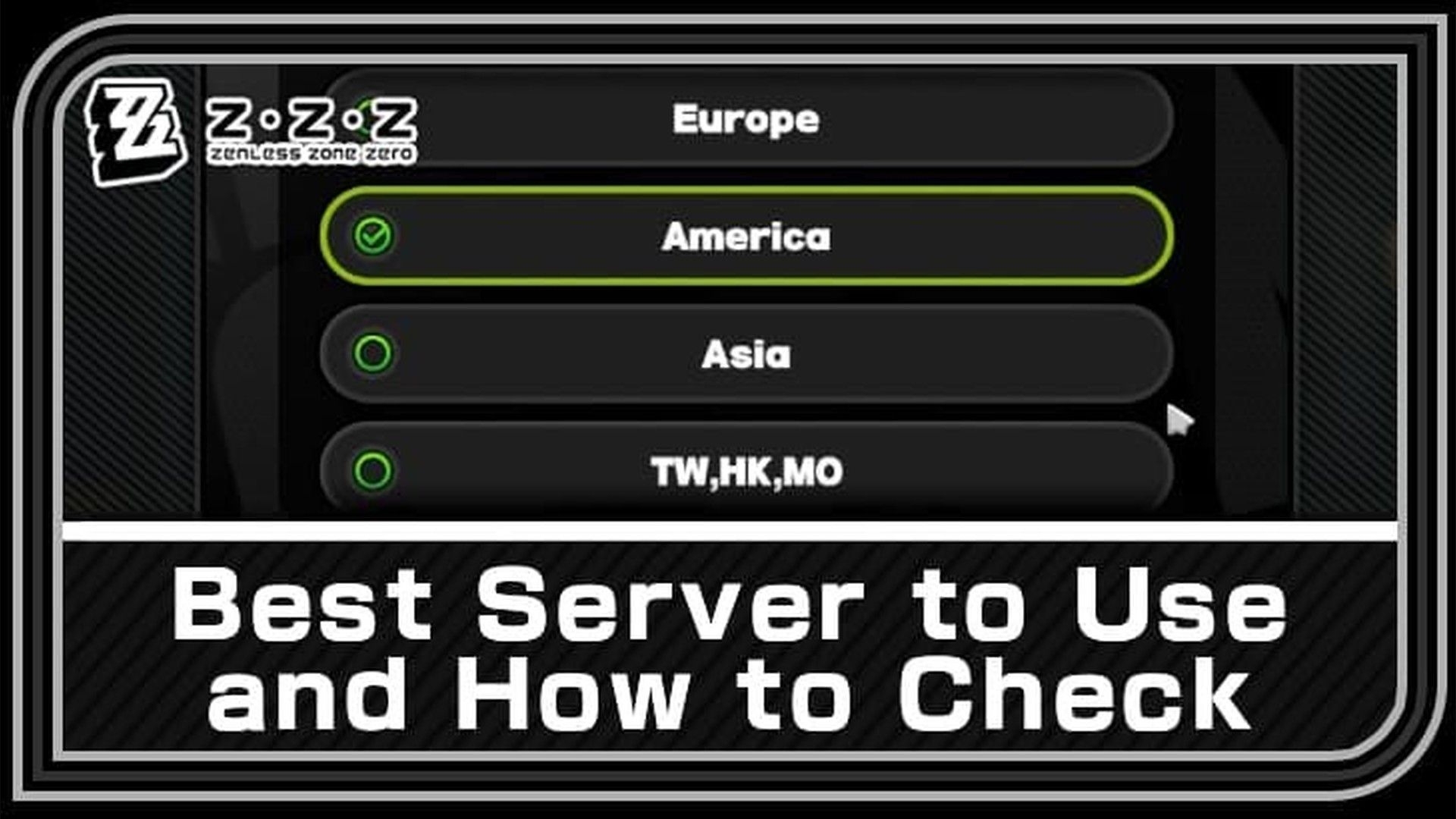 Выбор сервера при переносе Zenless Zone Zero в Steam: America, Europe, Asia, TW HK MO