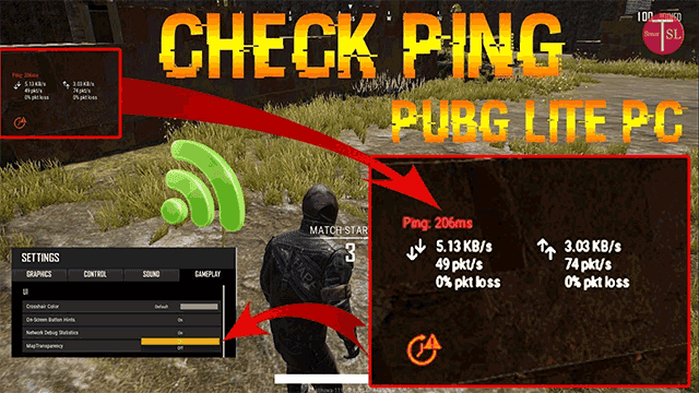 PUBG Mobile in-game ping jitter loss display