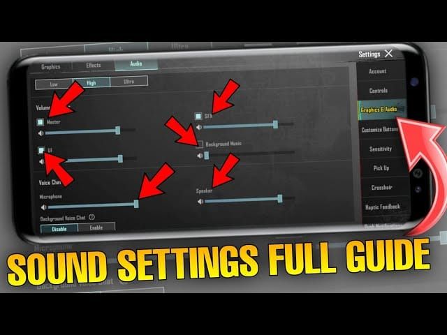Интерфейс настроек 3D-звука PUBG Mobile с индикаторами направленного звука