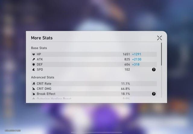Honkai Star Rail damage calculation chart: Robin E1 RES PEN vs E0 on 30% resistance enemies