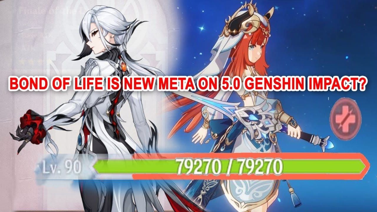 Персонаж Арлекино с эффектом Долга жизни, отображаемым на полоске HP в Genshin Impact