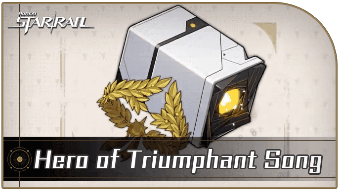 Hero of Triumphant Song relic set display showing 4-piece bonus effects and main stat recommendations