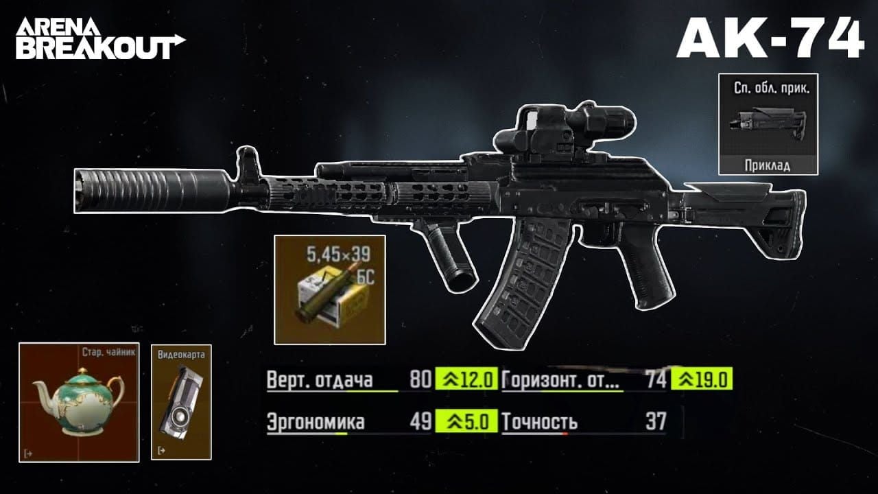 Вид снаряжения штурмовой винтовки АК-74М в Arena Breakout