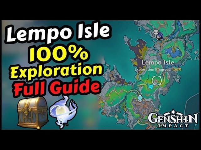 Карта острова Лемпо в Genshin Impact с маркерами исследования для 10% прогресса