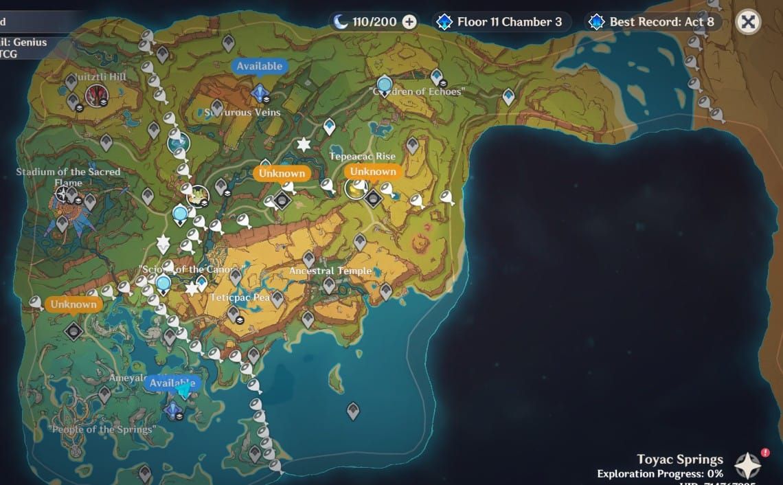Full map of Natlan region in Genshin Impact showing all subregions and important locations