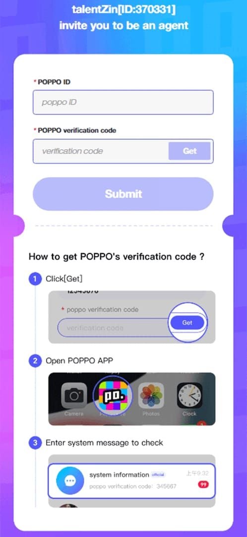Step-by-step guide to Poppo agency registration in app interface