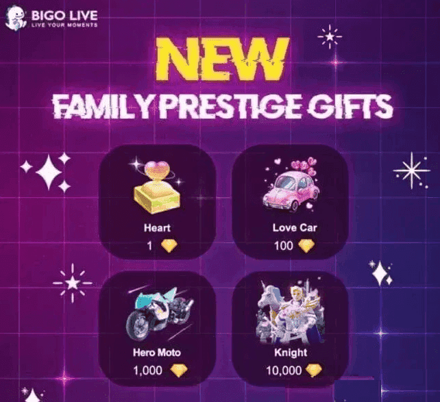 BIGO Live low-tier gifts showing Hearts and Roses with animation effects