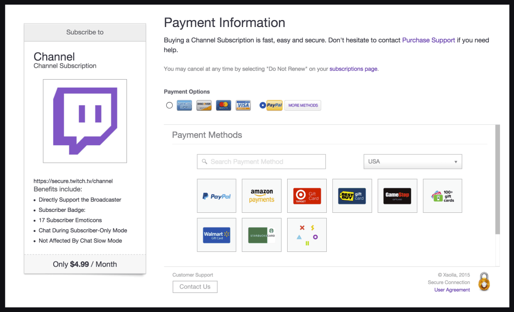 Twitch web checkout interface applying wallet gift card credit