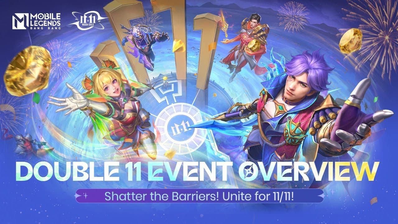 Интерфейс события Mobile Legends Double 11, демонстрирующий скидки и рекламные предложения