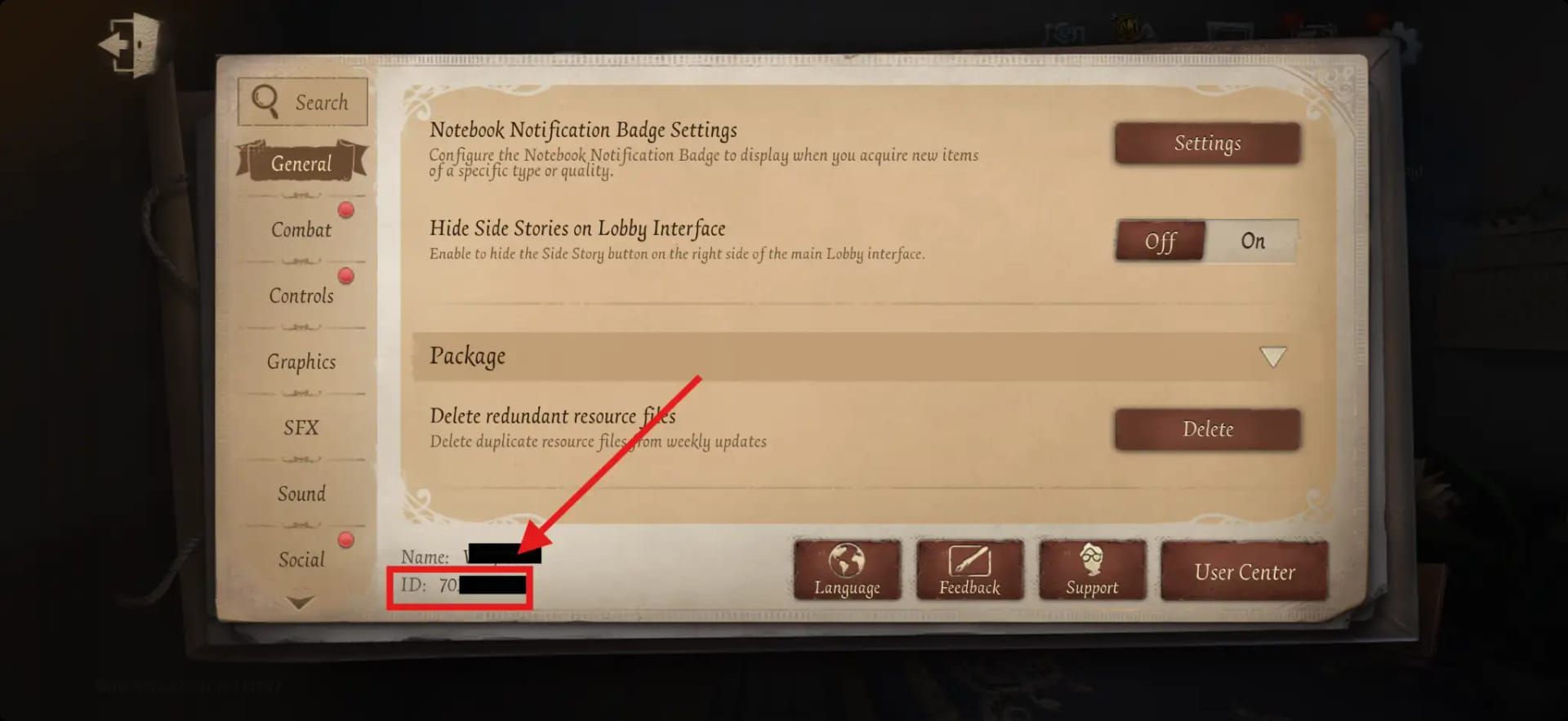Руководство по меню настроек Identity V, показывающее, как найти и скопировать внутриигровой UID