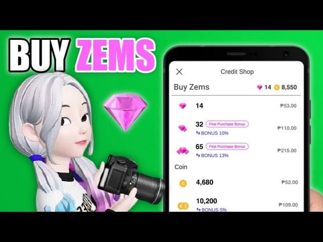 Интерфейс официального магазина ZEPETO для покупки ZEM и монет