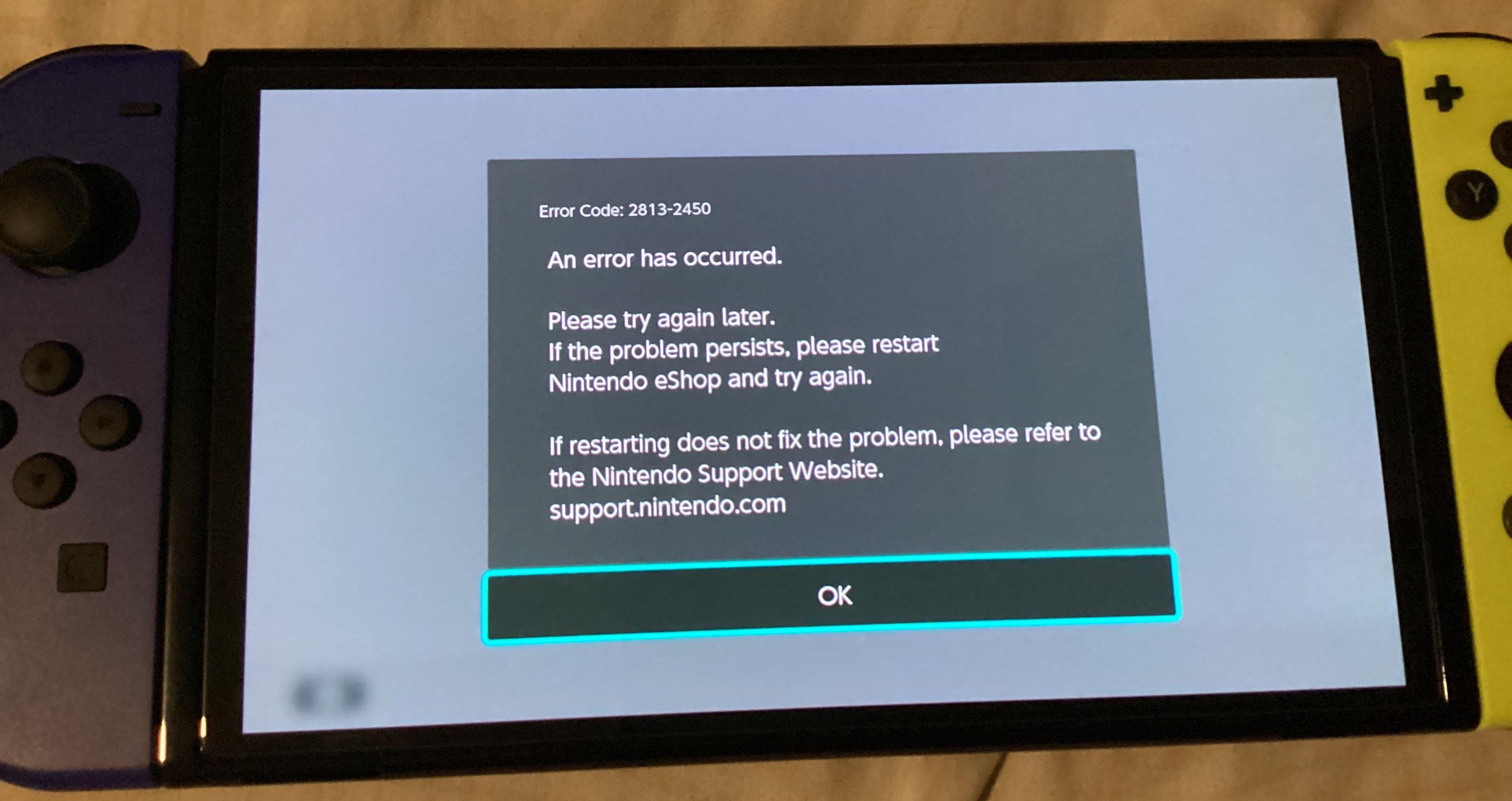 Nintendo Switch отображает код ошибки 2813 при активации ваучера