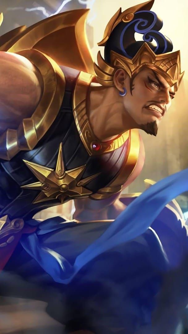 Изображение персонажа Гатоткачи и демонстрация навыков в Mobile Legends Bang Bang