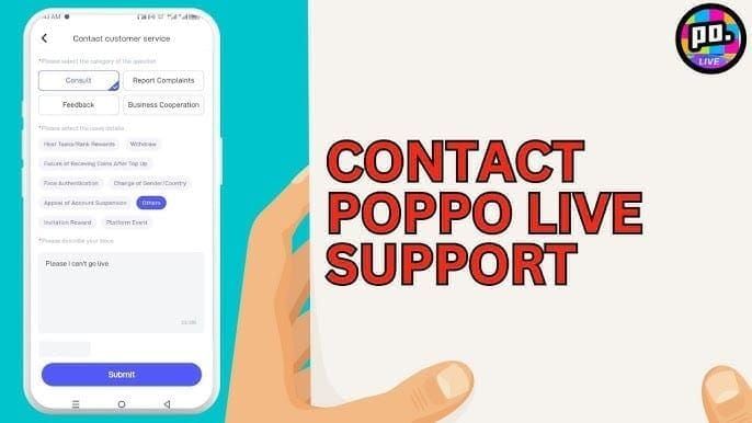 Интерфейс информации о транзакциях и данных поддержки Poppo Live