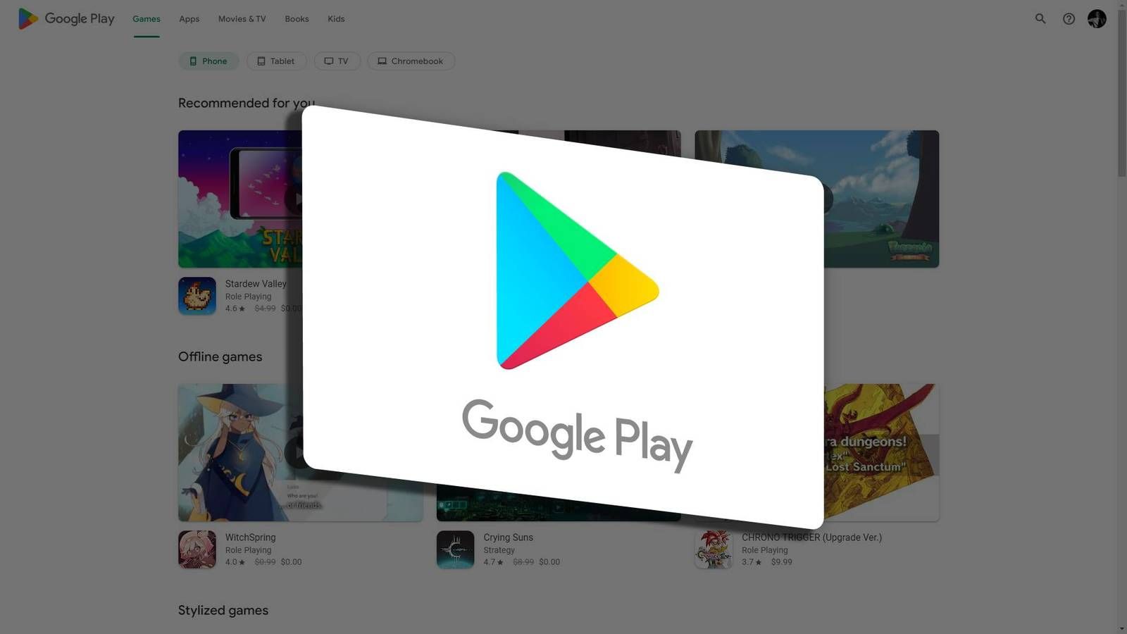 Промо-экран с бесплатными Google Play Points за установку новых игр на Android
