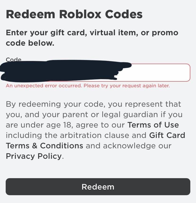 Сравнение сообщений об ошибках подарочных карт Roblox: недействительный, активированный, с региональной блокировкой