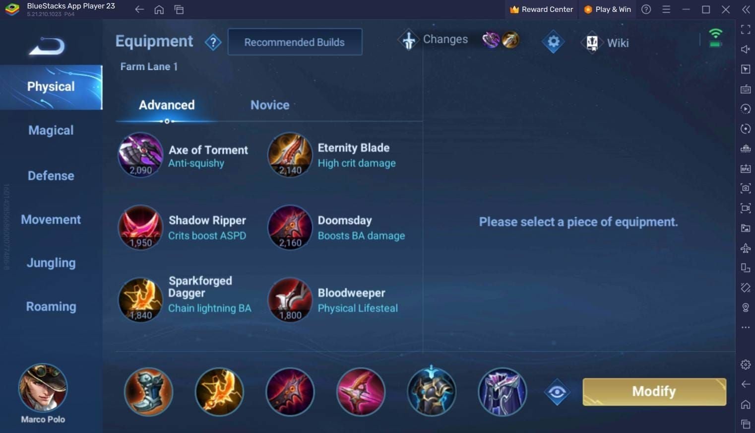 Honor of Kings equipment build screen showing Alessio's recommended items