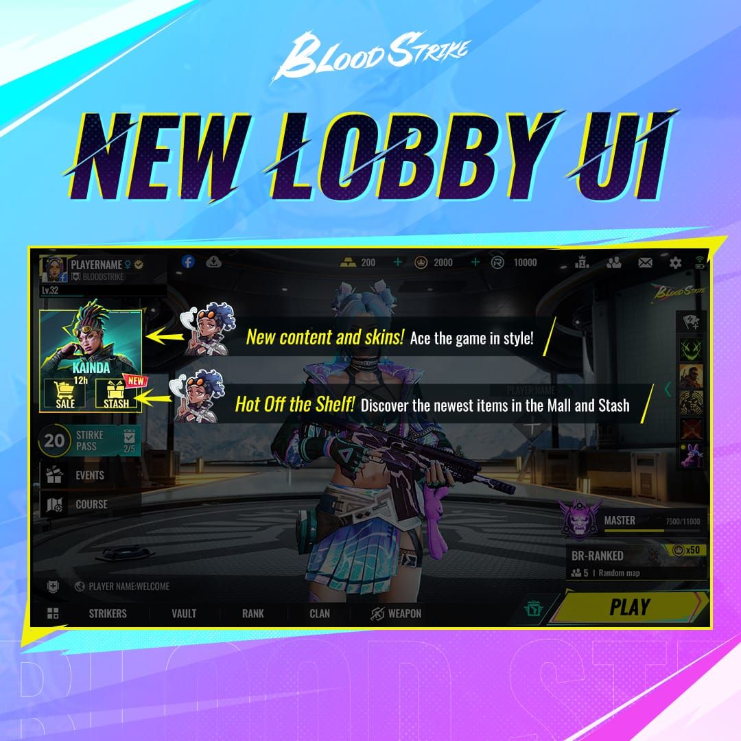 Blood Strike main lobby interface showing Events menu icon on left side for code redemption access