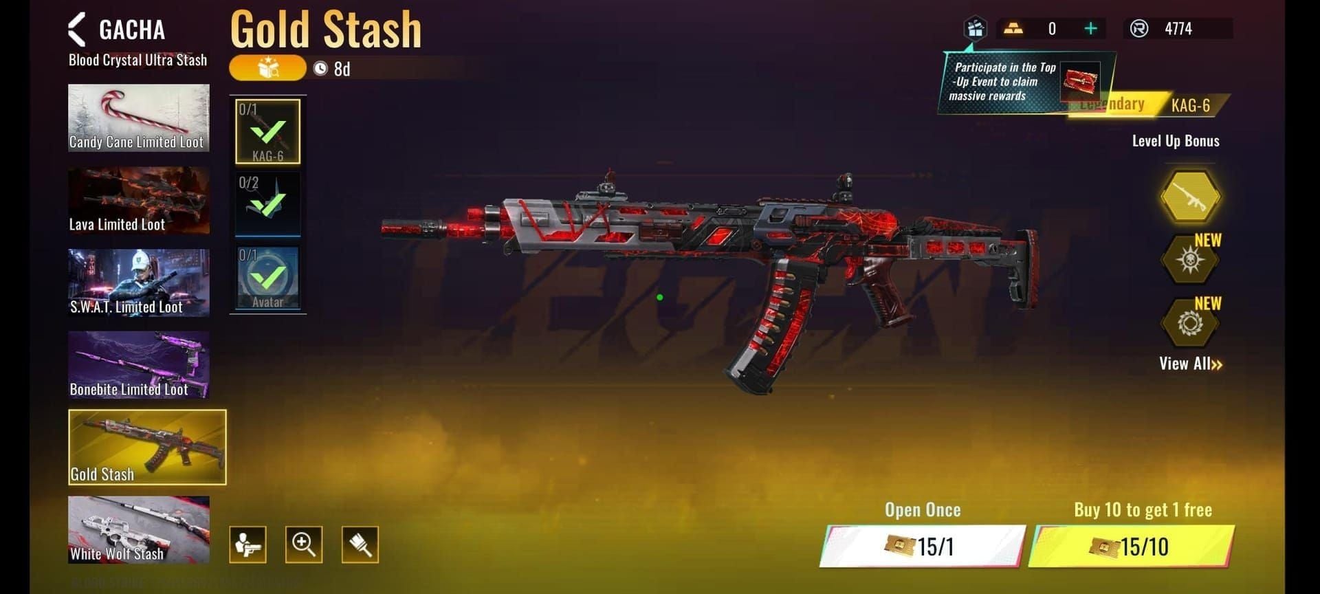Интерфейс Blood Strike Limited Stash, отображающий шансы выпадения и доступные награды