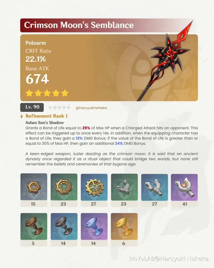 Crimson Moon's Semblance polearm weapon from Genshin Impact
