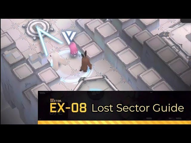 Goddess of Victory NIKKE Lost Sector EX-08 teleporter map showing entry corridor, central chamber, and boss pathway