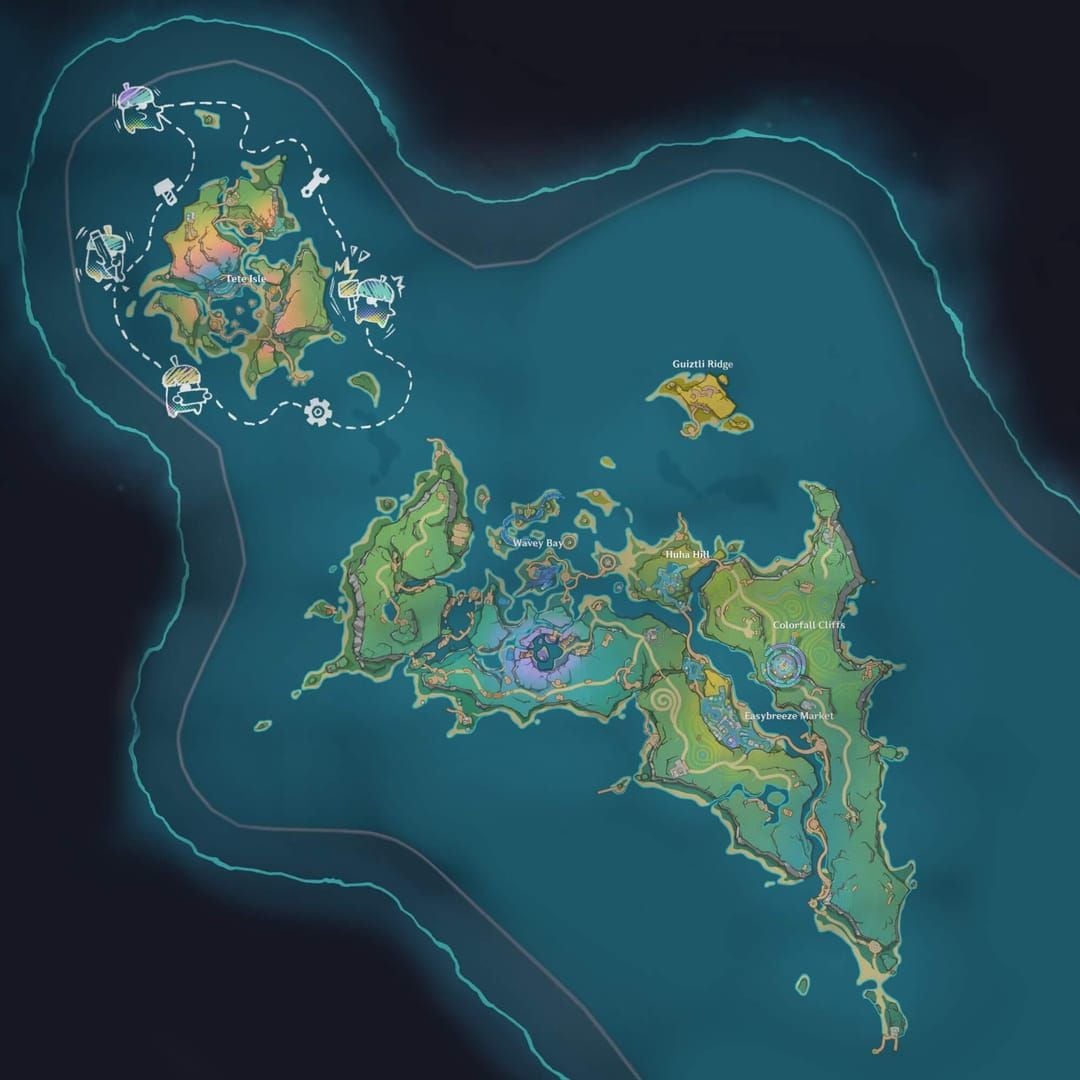Map of the new Easybreeze Holiday Resort area in Genshin Impact