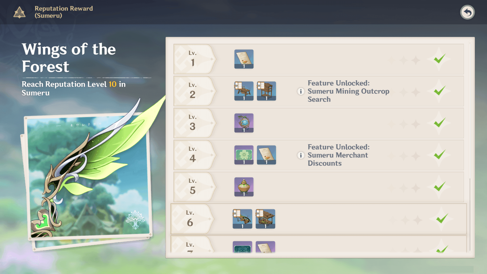 Essential Genshin Impact reputation reward gadgets including Сухпаёк Menu, Карманный телепорт, and Густая смола