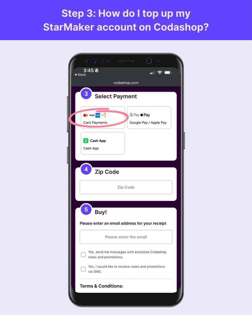 Экран интерфейса способов оплаты в настройках профиля StarMaker