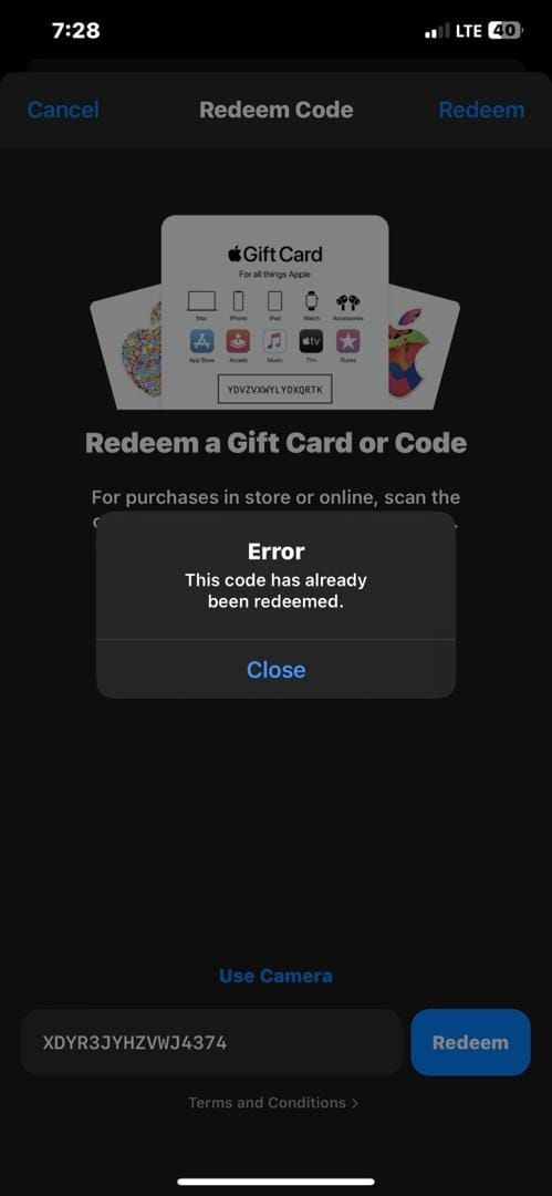 Сравнение успешной и неудачной активации подарочной карты Apple по регионам