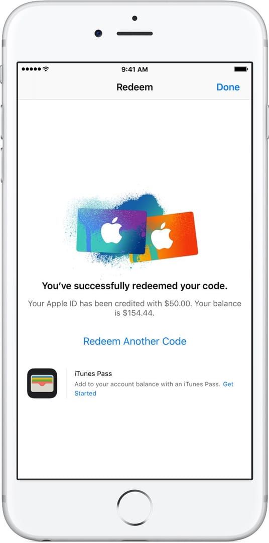 Apple Gift Card redemption screen on iOS