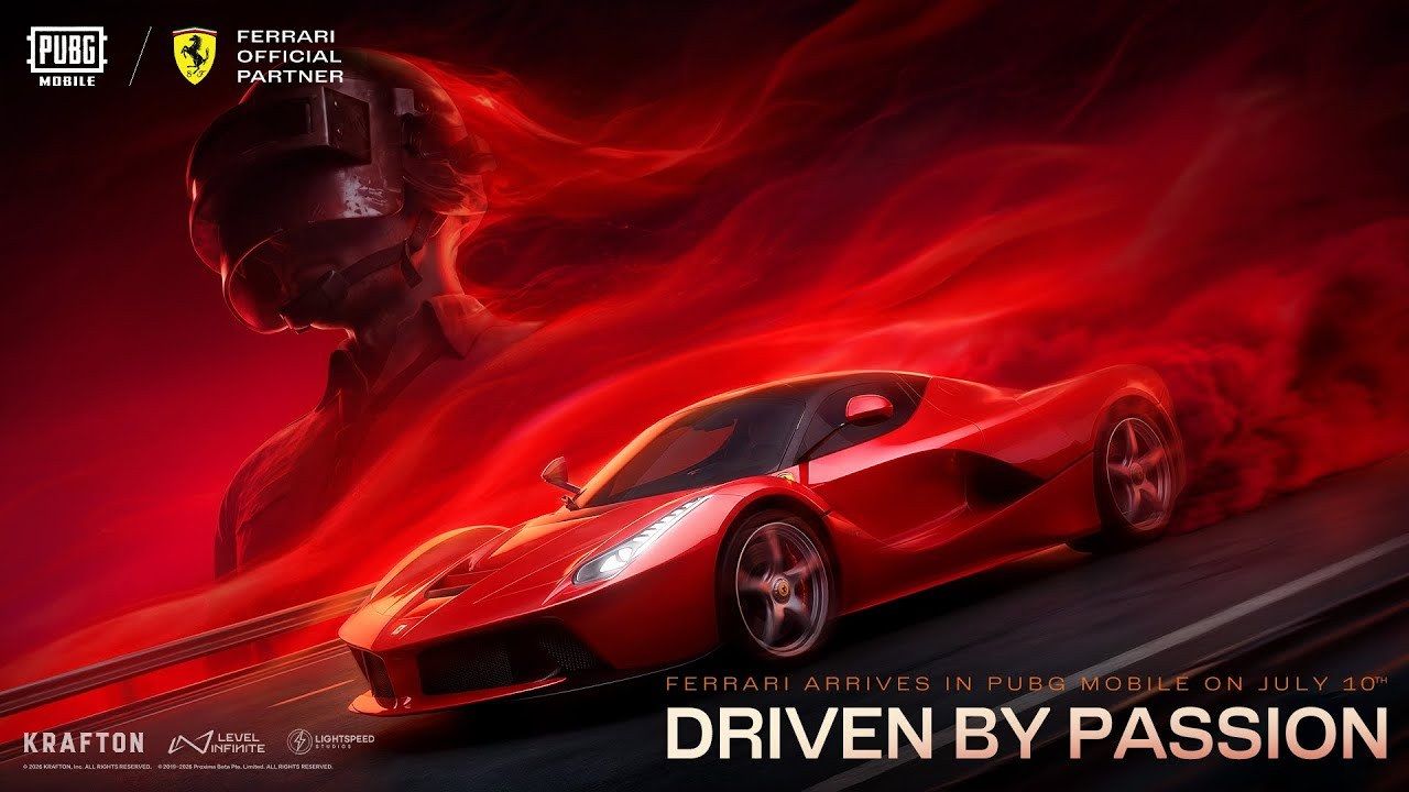 PUBG Mobile x Ferrari official Driven by Passion art with the in-game LaFerrari