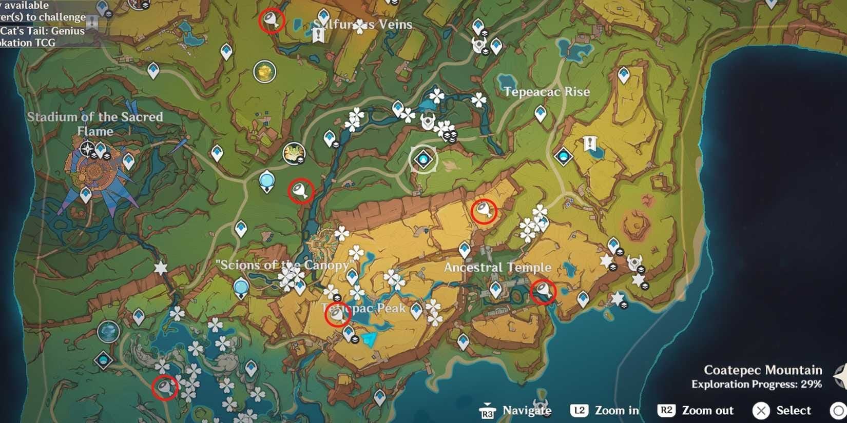 Genshin Impact map of all Phlogiston Graffiti locations in Toyac Springs