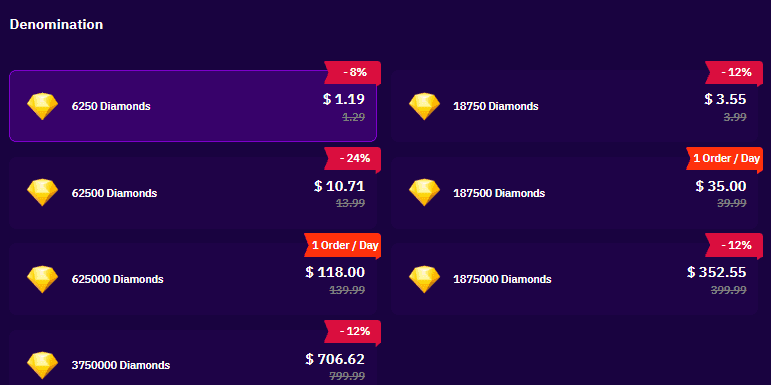 Chamet wallet screen showing diamonds after top-up