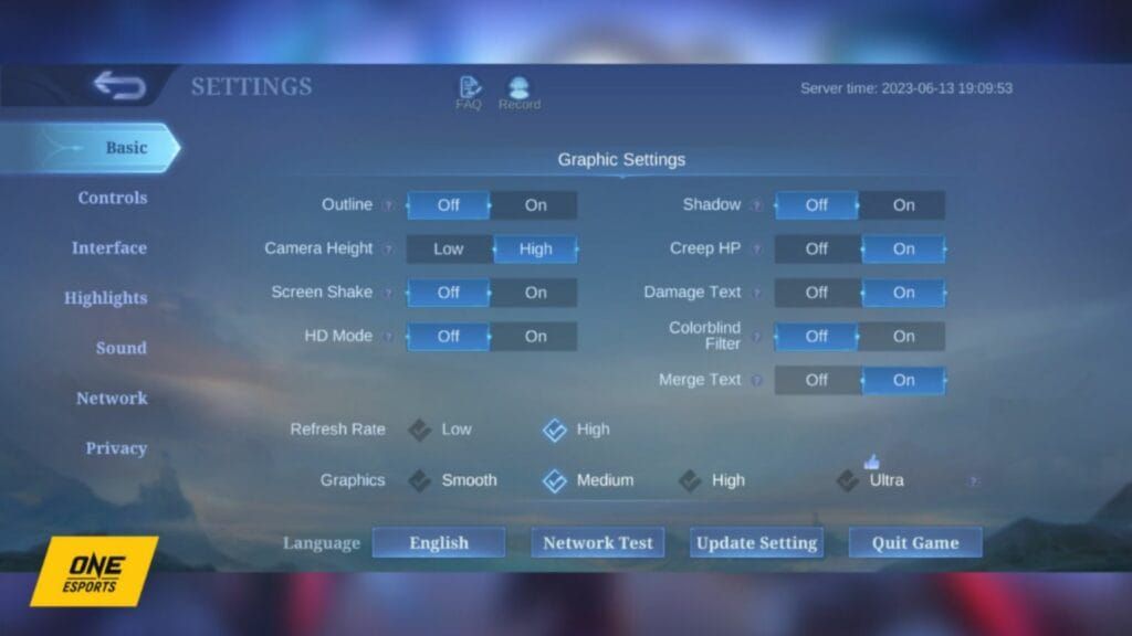 MLBB settings menu for targeting options