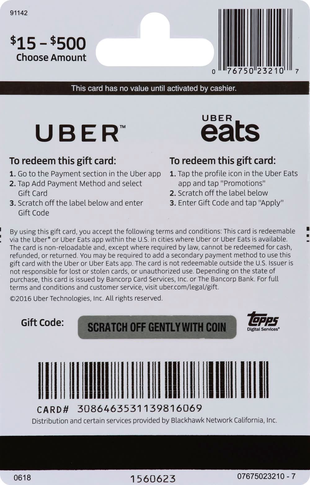 How to recharge Uber Gift Card (CA)