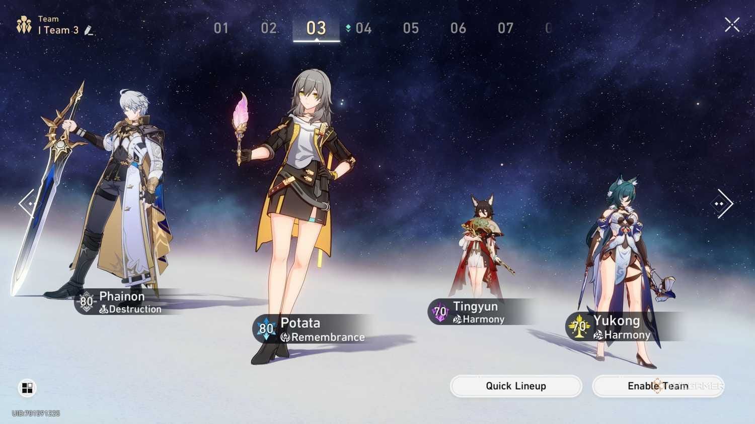 Phainon and Sunday character team setup showing optimal synergy