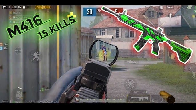 Тренировочная площадка PUBG Mobile, показывающая тестирование паттерна стрельбы M416 на полигоне