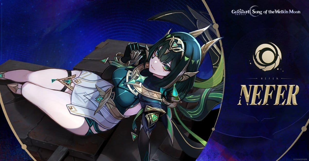 Genshin Impact Nefer character using Dendro catalyst abilities with zone effects