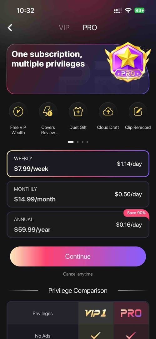 Скриншот подтверждения отмены VIP-подписки StarMaker на iOS