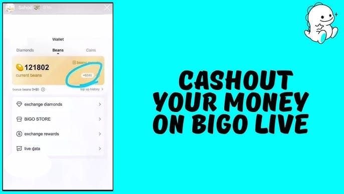 Bigo Live Wallet Beans Exchange Rewards withdrawal initiation interface