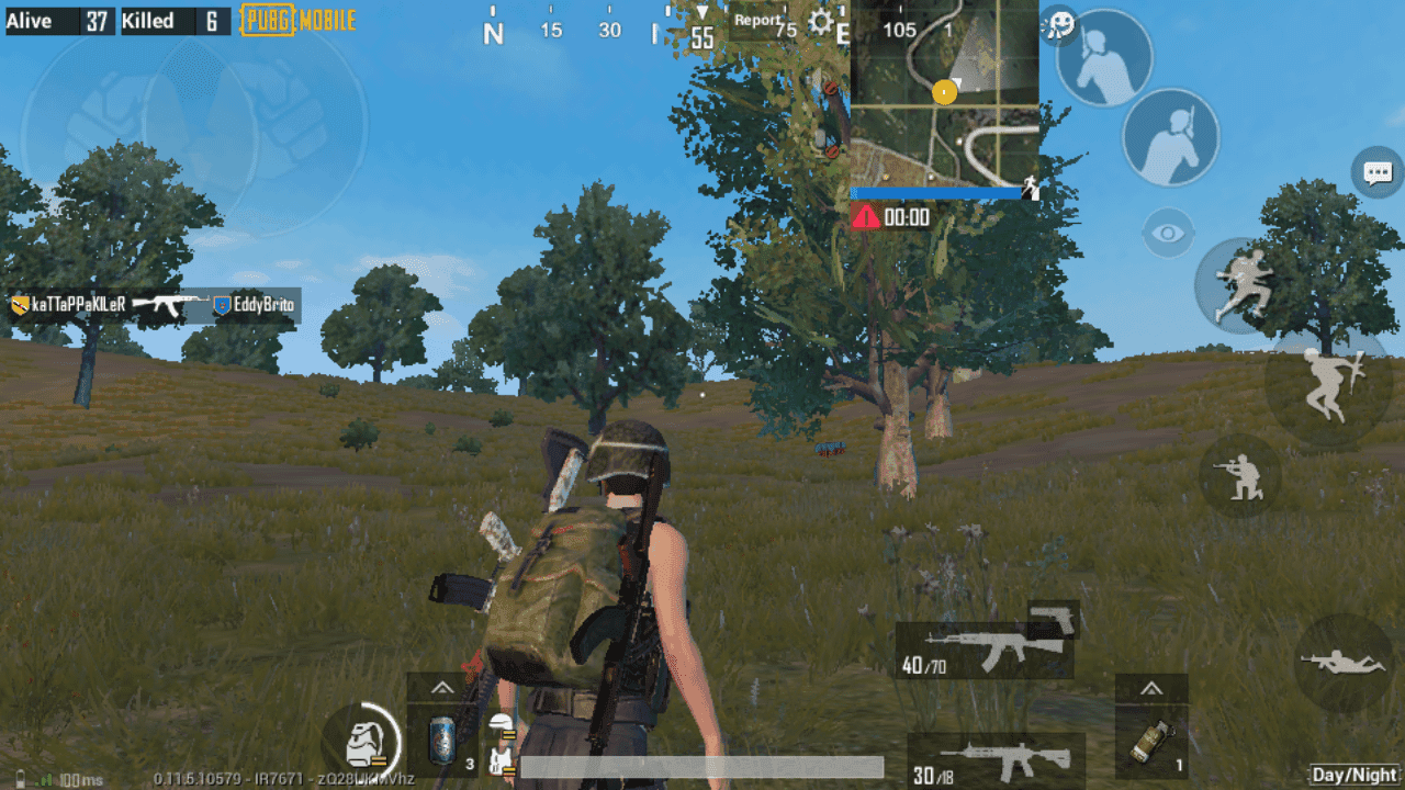 PUBG Mobile in-game screenshot showing improved DMR weapon performance in mid-range combat