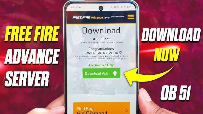 Интерфейс официальной формы регистрации Free Fire OB52 Advance Server