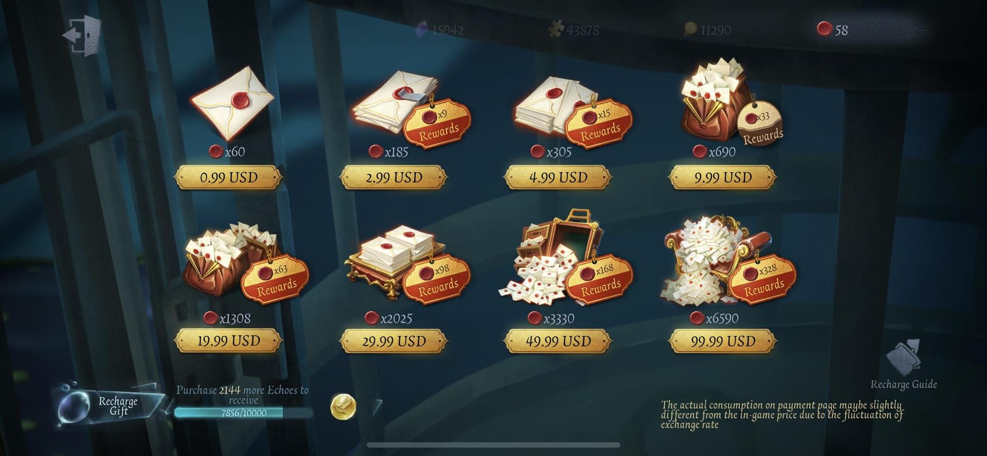 Identity V 1958 Echoes character package purchase interface screenshot